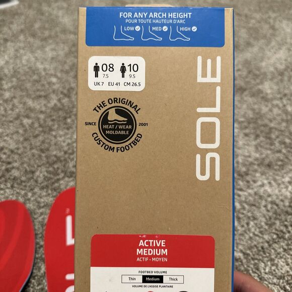 SOLE Active Medium Shoe Insoles w/ Met Pad Men’s Size 8/ Women’s Size 10 New - Picture 2 of 3